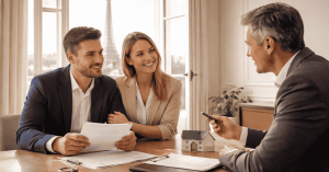 Couple en réunion avec un conseiller financier discutant de la planification des investissements.