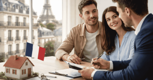 Signature de documents bancaires pour un projet immobilier en France.