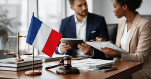 Investissements en France avec conseillers financiers analysant des documents juridiques et financiers.